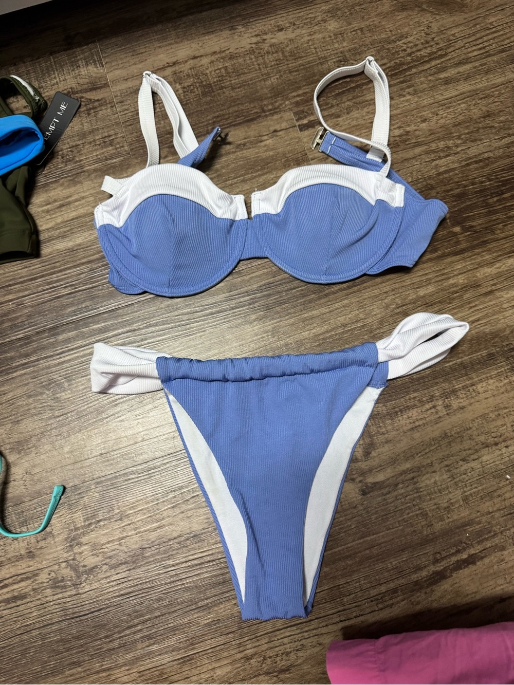 SHEIN Blue and White Ribbed Underwire Bikini Set